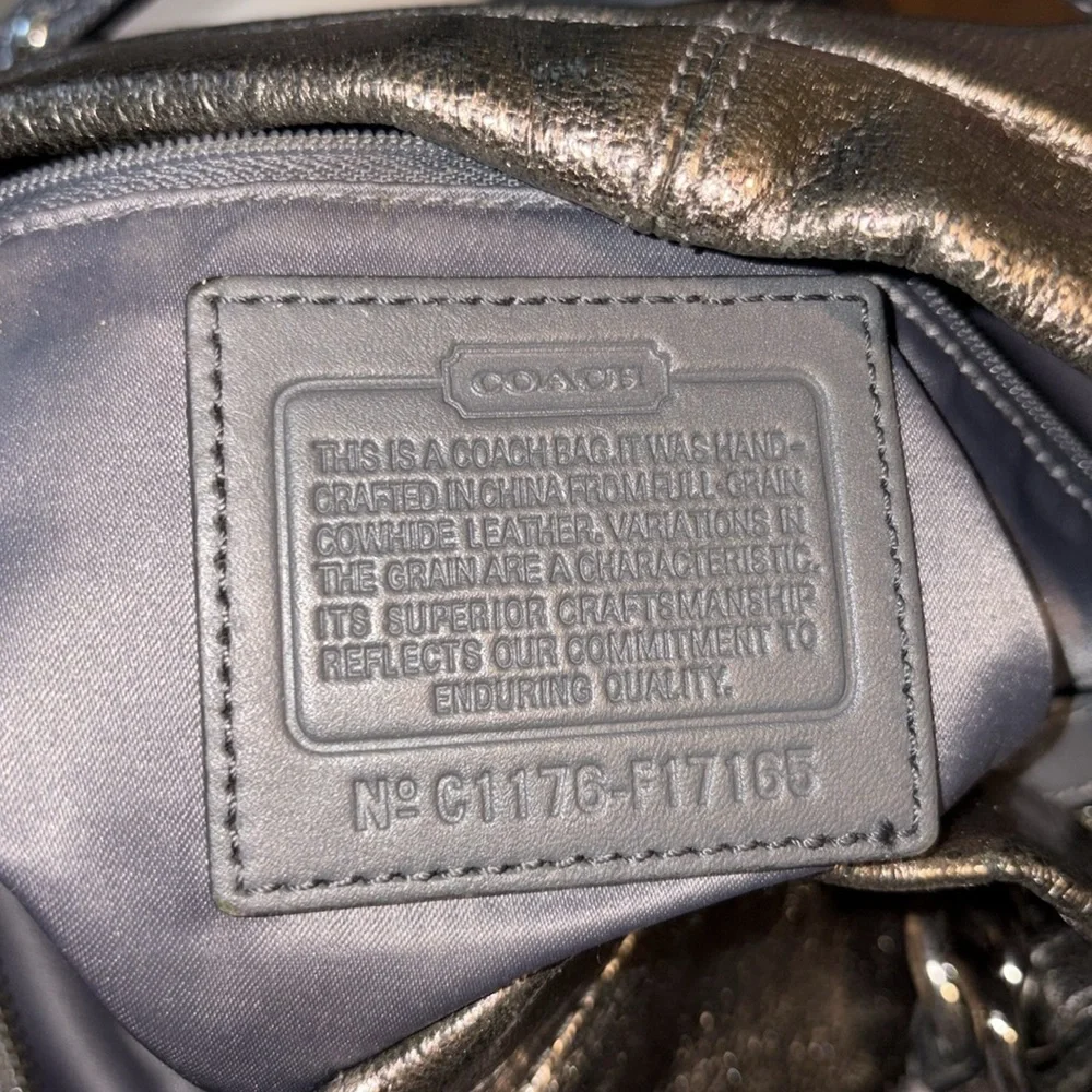 Coach  Brooke metallic  shorter version 10”h silver bronze leather chain added